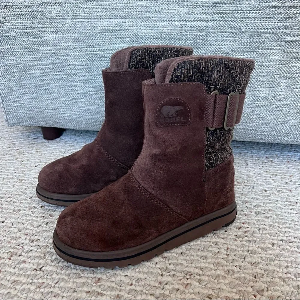 Sorel Rylee Brown Waterproof Winter Mid Calf Slip On Boots